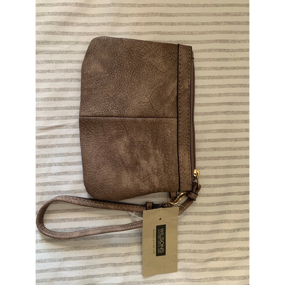 Wilsons Leather Textured Wristlet Pouch Gold Hardware New - Picture 3 of 10